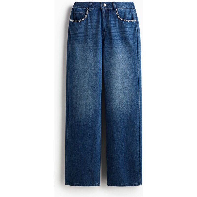 H&M - Wide High Jeans - Tmavý Denim Blue