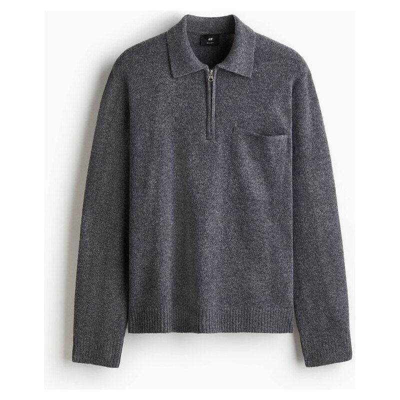 H&M - Svetrs horním zipem Regular Fit - Tmavě Šedý Melír