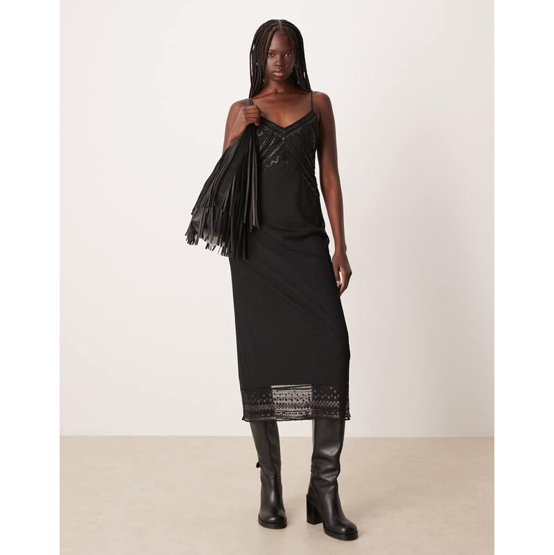 Abercrombie & Fitch sleeveless embellished maxi dress in black 111220712