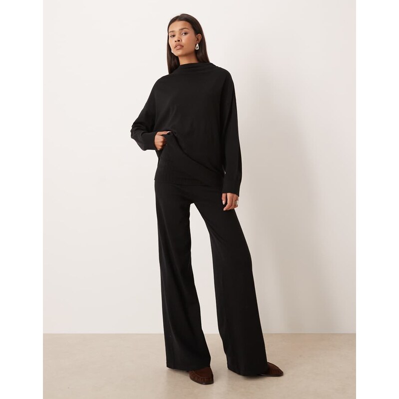 Mango Plegamm knitted trouser co-ord in black
