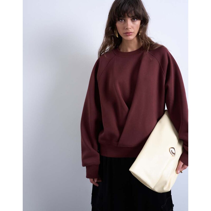 Topshop wrap front detail sweatshirt in chocolate-Brown 111221244