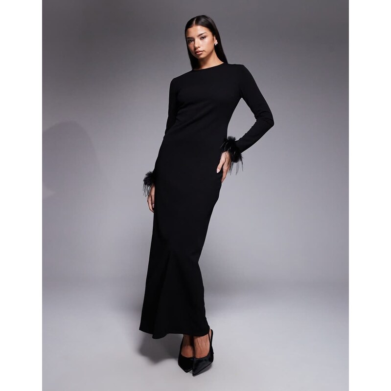 Daska faux feather cuff maxi dress in black 112168631