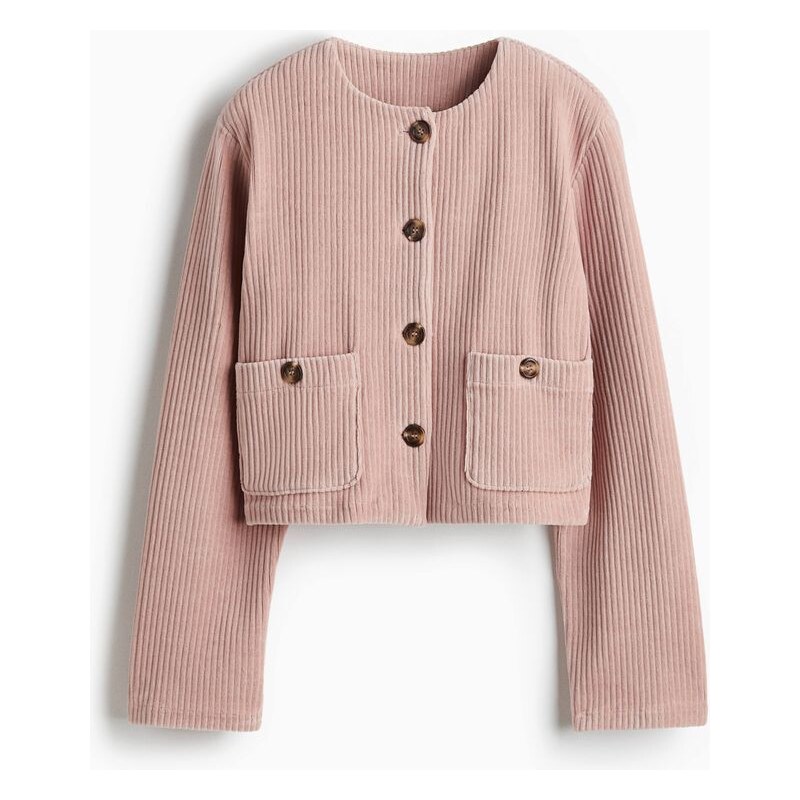 H&M - Žebrovaný velurový kardigan - růžová 108304882