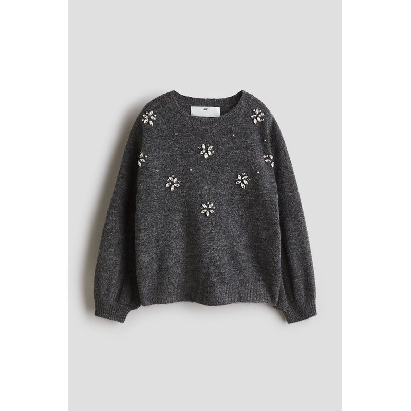 H&M - Zdobený svetr - Tmavě Šedý Melír