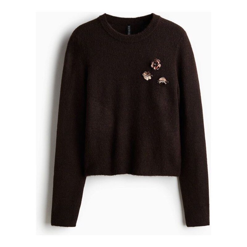 H&M - Zdobený svetr - Tmavě Hnědá