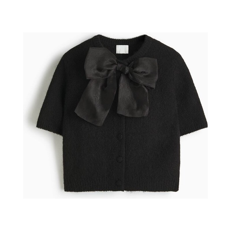 H&M - Pletený propínací svetříks mašličkou - Černá