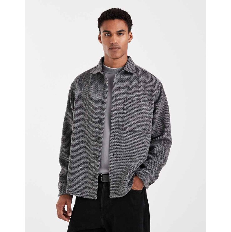 ASOS DESIGN oversized textured shirt in charcoal grey