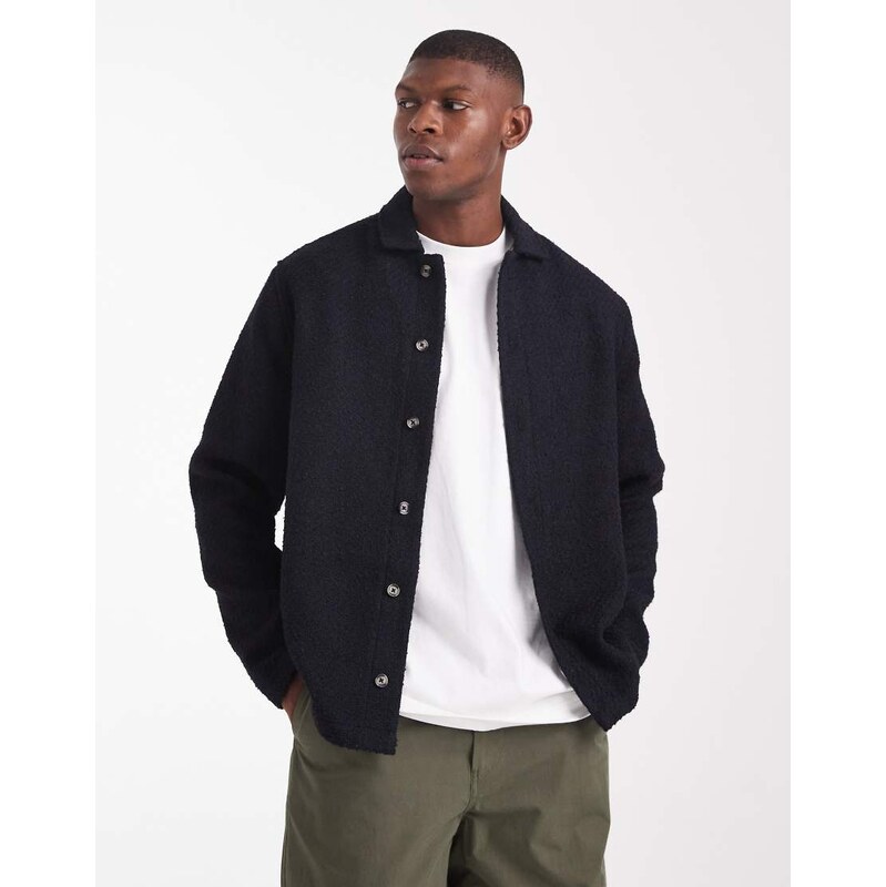 ASOS DESIGN textured boucle overshirt in black