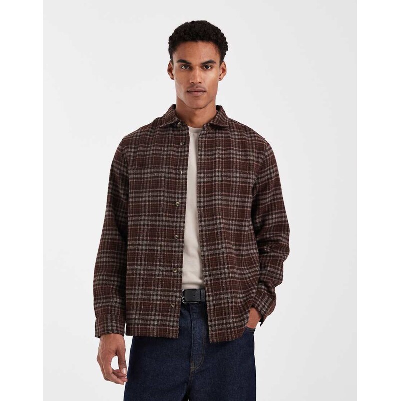 ASOS DESIGN boxy oversized shirt in brown check