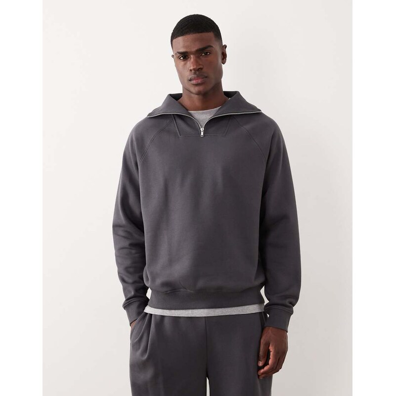 ASOS DESIGN relaxed quarter zip sweatshirt in charcoal-Grey