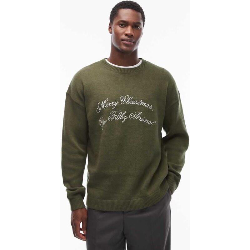 ASOS DESIGN relaxed knitted Christmas jumper with Merry