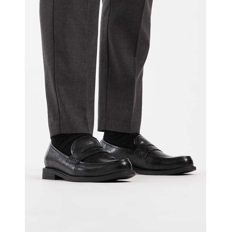 ASOS DESIGN penny loafers in black weave