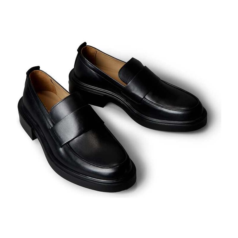 Calvin Klein leather cupped band detail loafers in black