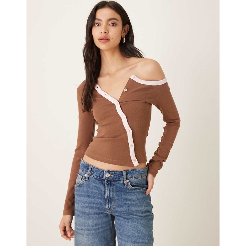 Susmies Susmies ella contrast asymmetric top in brown and pink 111220673