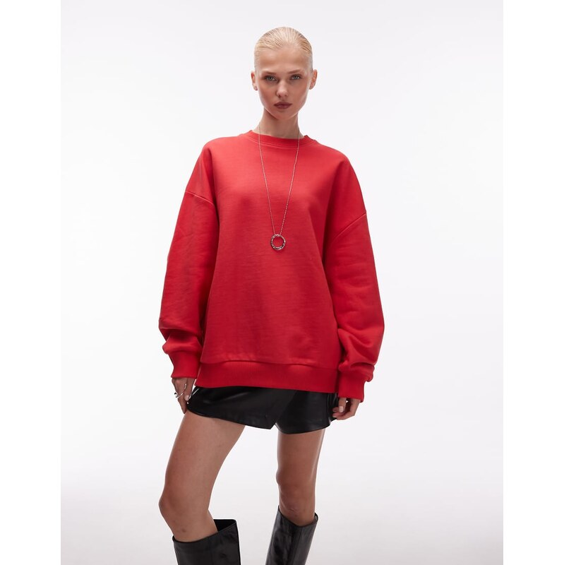 ASOS DESIGN heavyweight sweatshirt with balloon sleeve in red