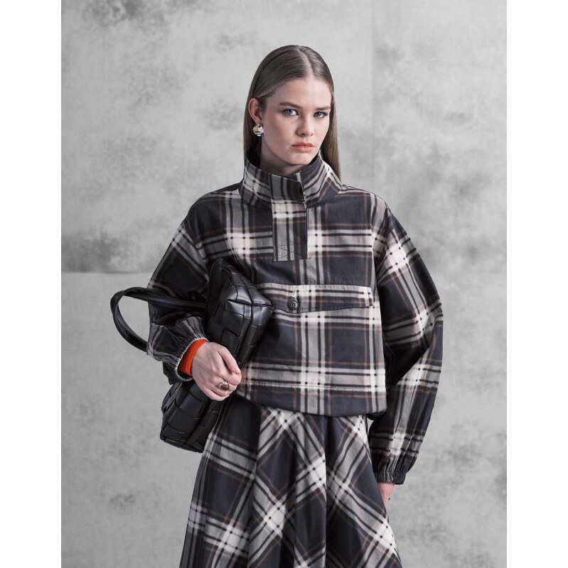 ASOS DESIGN co-ord windbreaker top in check print-Multi 111250578