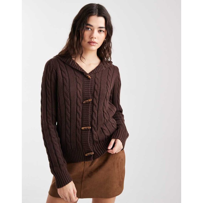 Hollister y2k cable knit hooded cardigan in brown