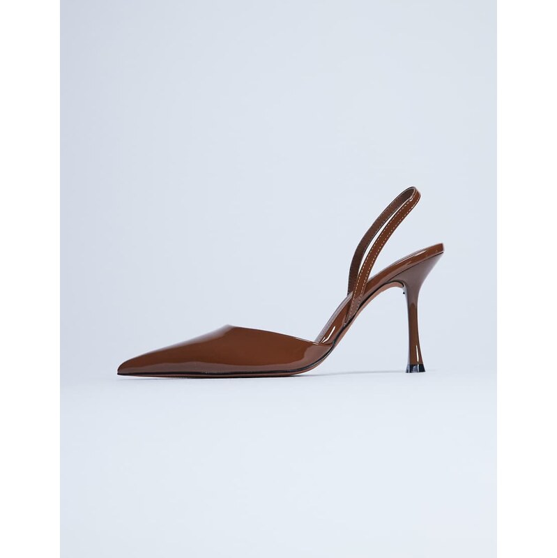 Topshop Angel high heeled court shoe in tan patent-Brown