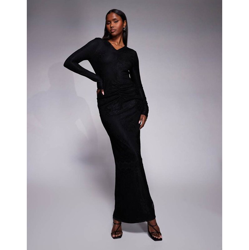 Daska lace cowl neck ruched detail maxi dress in black 112168630
