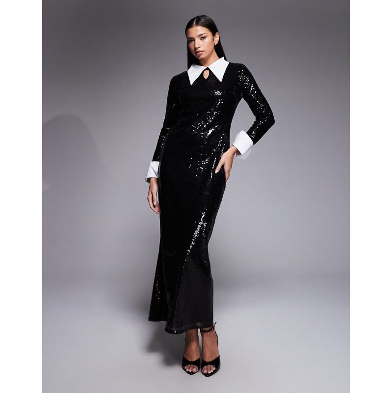 Daska sequin collar detail maxi dress in black 112173735