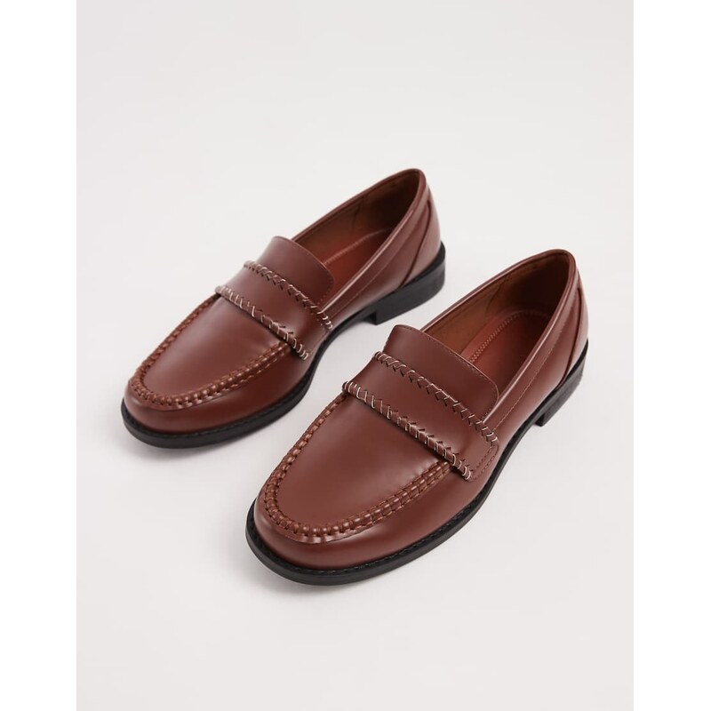 ASOS DESIGN penny loafers in brown with weave detail