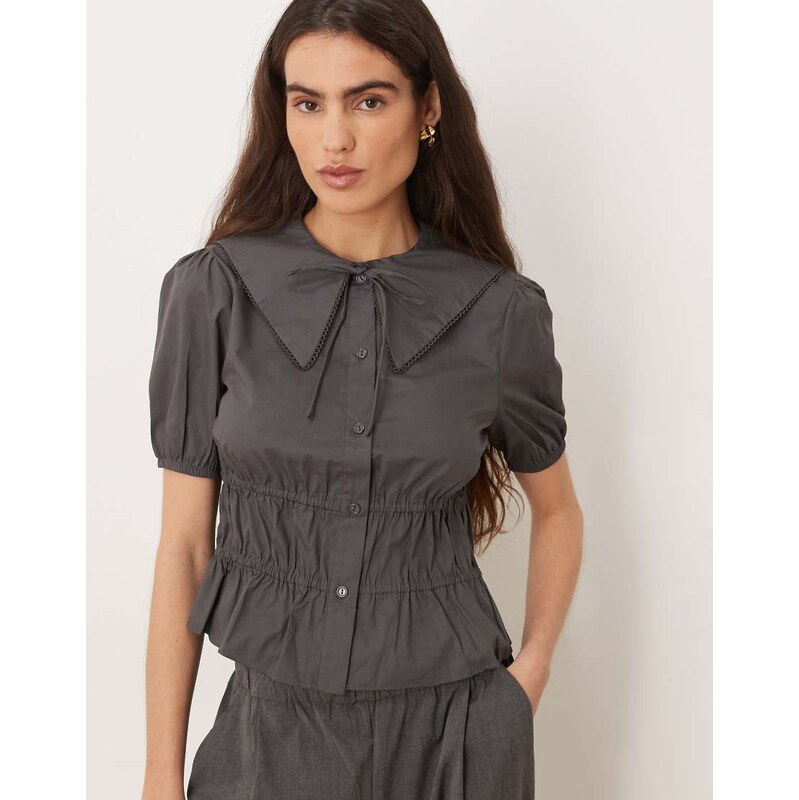 Glamorous shirred ruched blouse in gunmetal grey