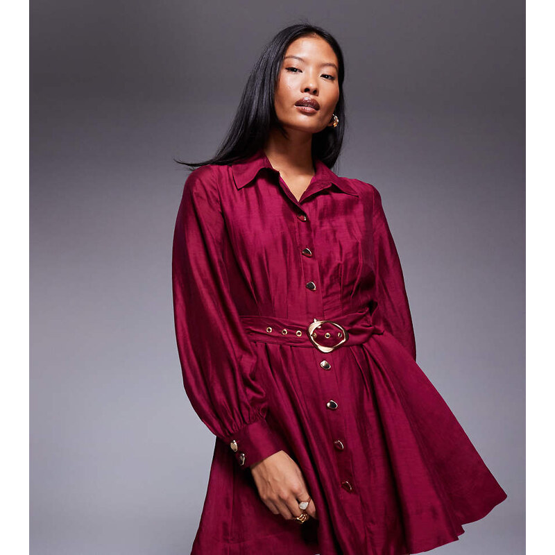Forever New Petite belted seam detail shirt mini dress in dark