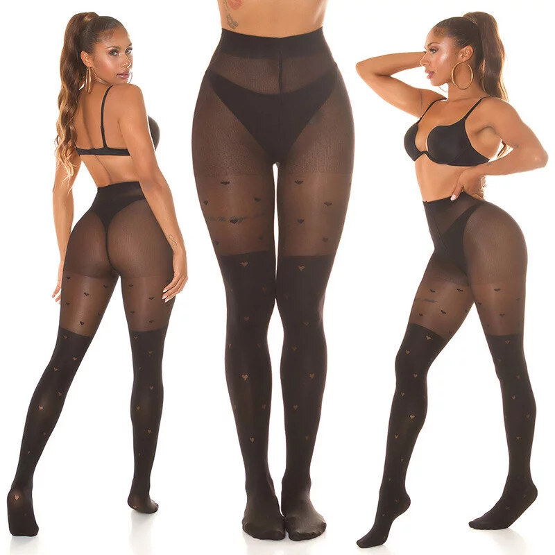 In-style Fashion Dámské sexy punčocháče Hearts SH6718 černé - In 100316534