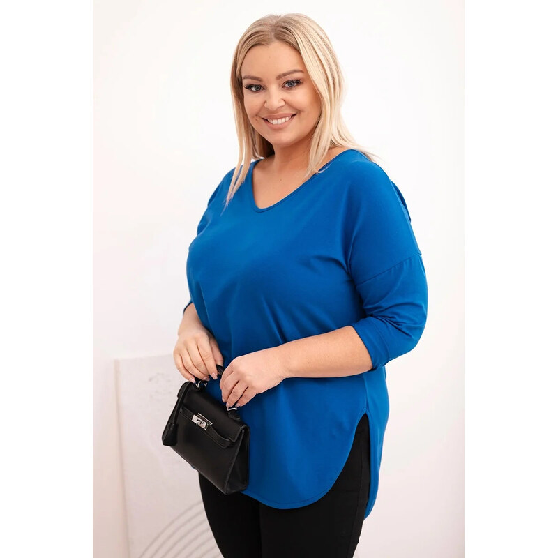K-Fashion Dámská bavlněná blůza Plus Size s V výstřihem a