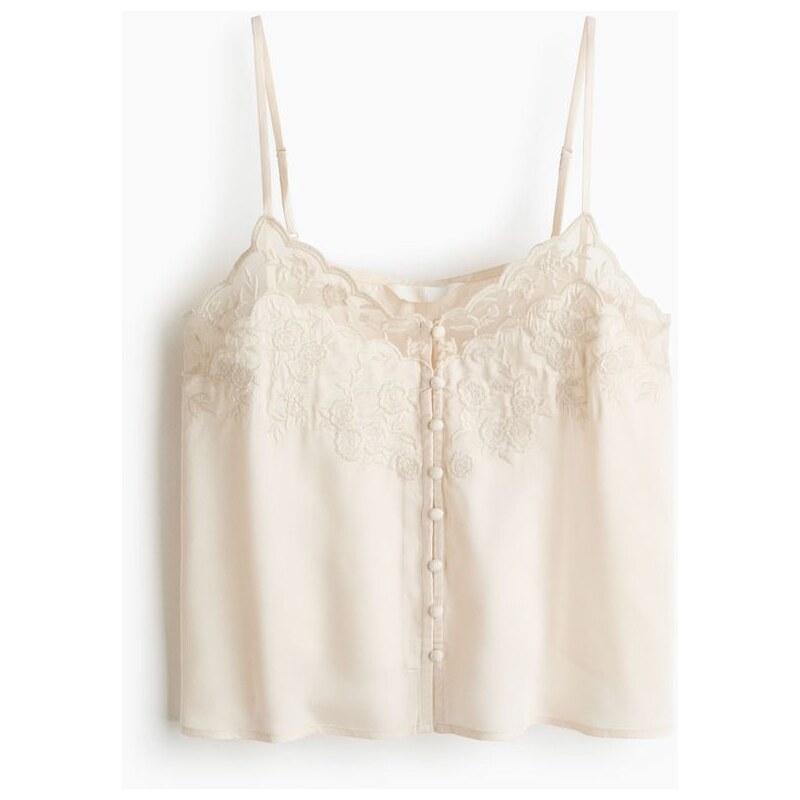 H&M - Top na ramínkas výšivkami - Světle Béžová
