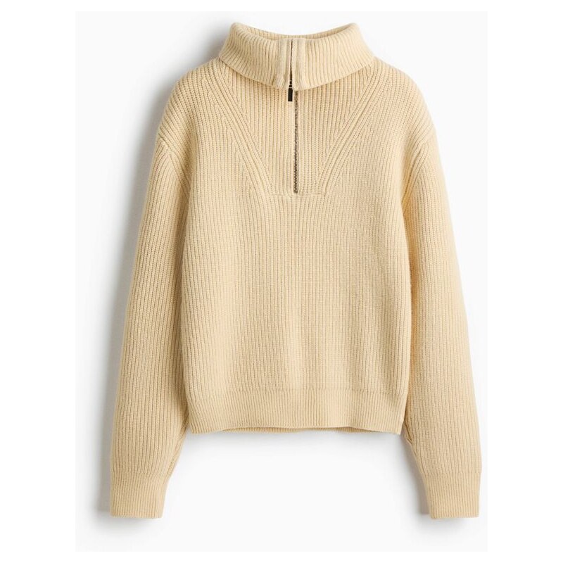 H&M - Svetr z žebrovaného úpletus horním zipem - Světle Žlutá
