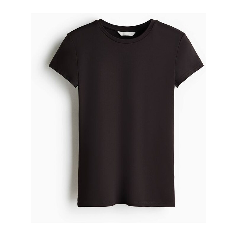 H&M - Přiléhavé tričko z mikrovlákna - Tmavě Hnědá