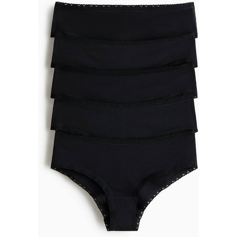 H&M - Bavlněné kalhotky hipster 5 kusů - Černá