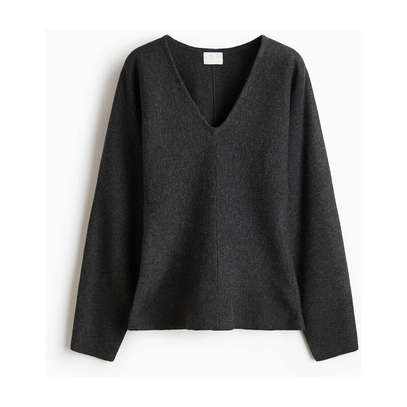 H&M - Pletený tops výstřihem do V - Tmavě Šedá