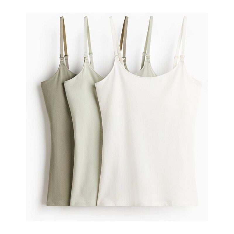H&M - MAMA Tílko na kojení 3 kusy - Bílá/Šalvějově Zelená
