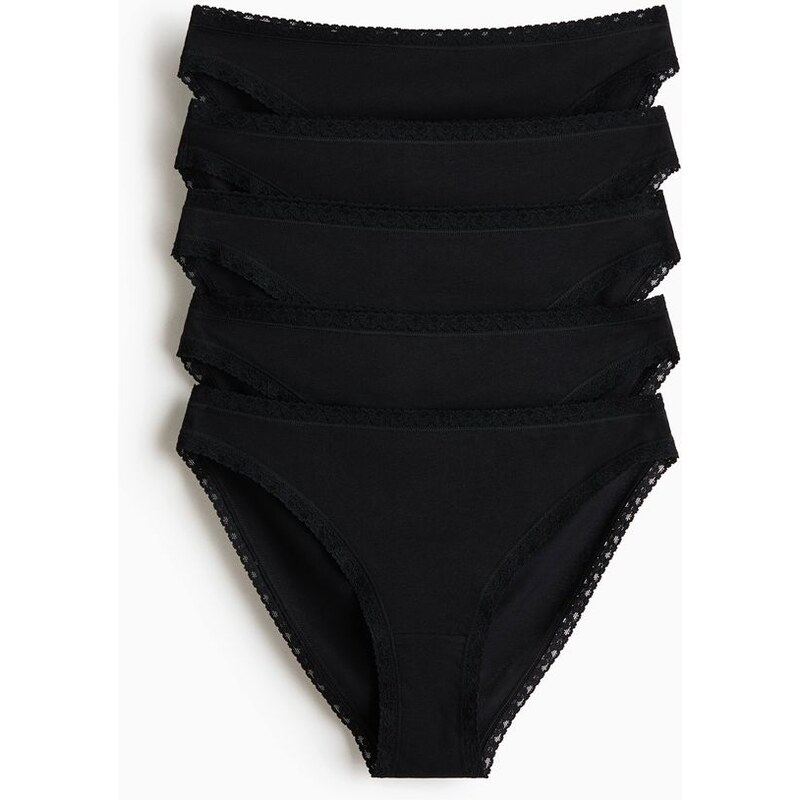 H&M - Bavlněné kalhotky 5 kusů - Černá