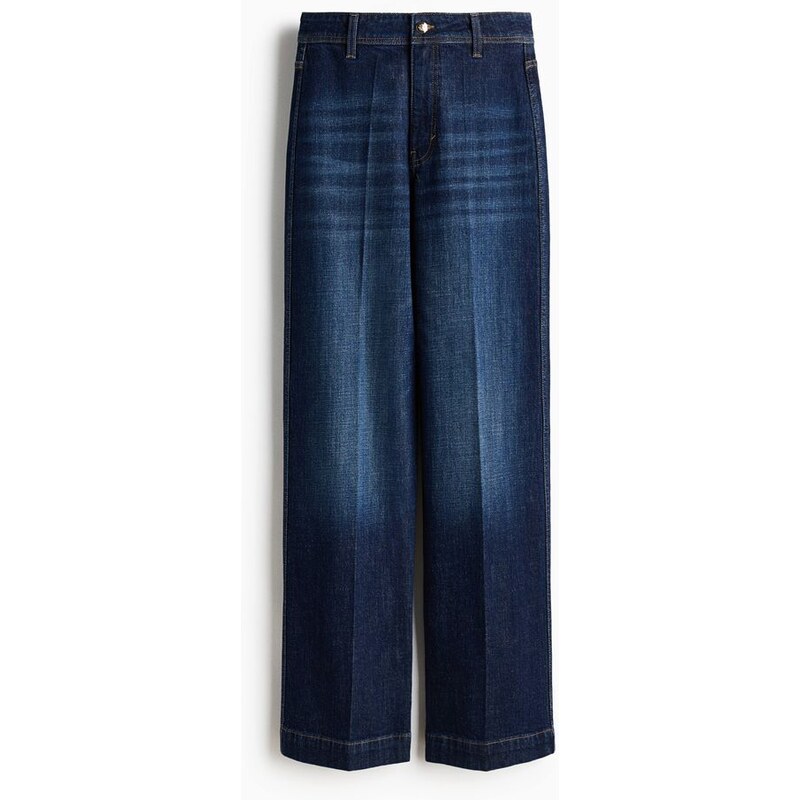 H&M - Wide High Jeans - Tmavý Denim Blue
