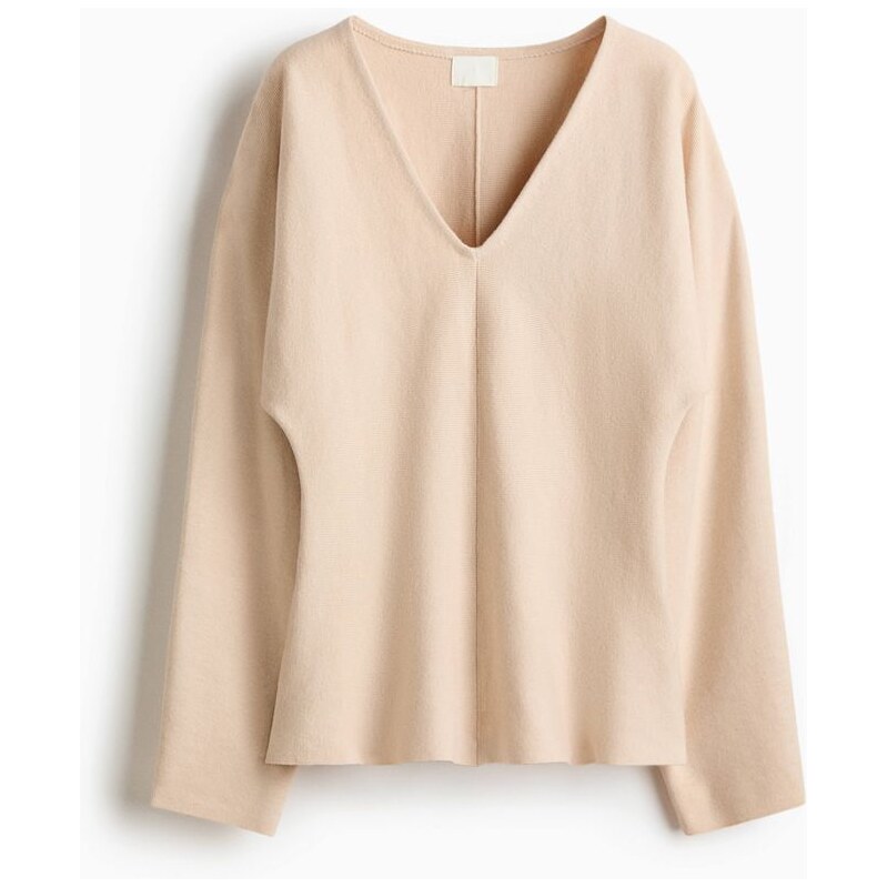 H&M - Pletený tops výstřihem do V - Světle Béžová