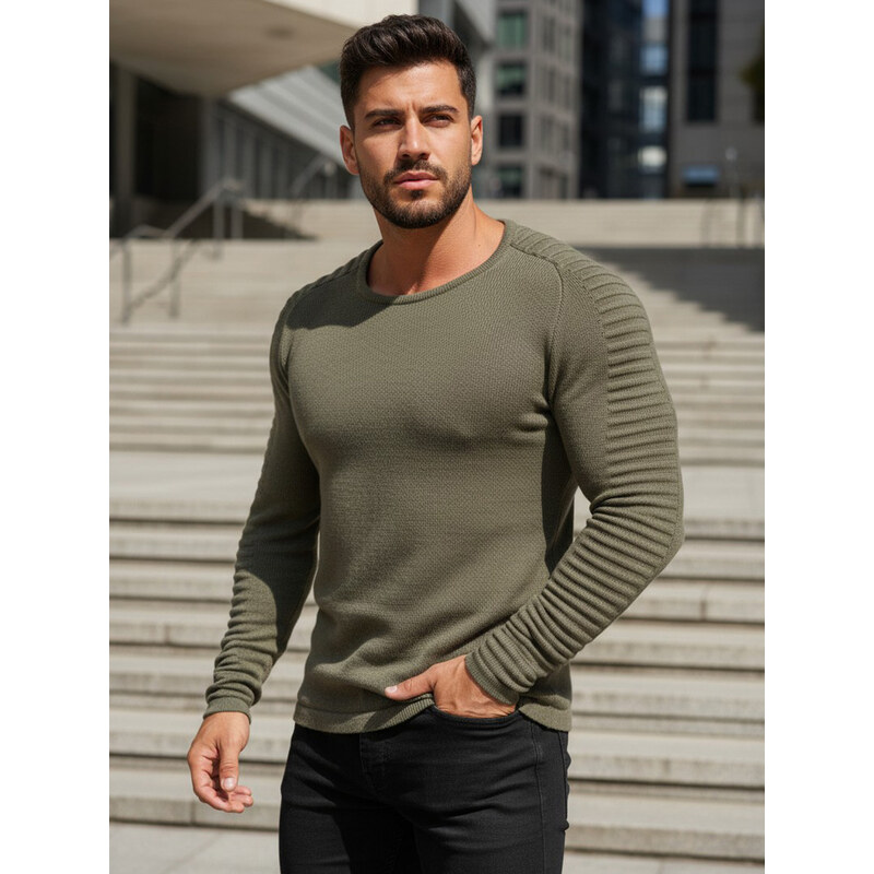 BASIC Khaki svetr s vroubkováním WX1606