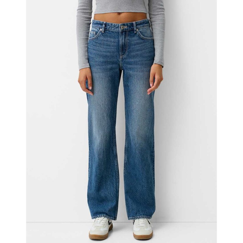 Bershka straight fit jeans in denim blue