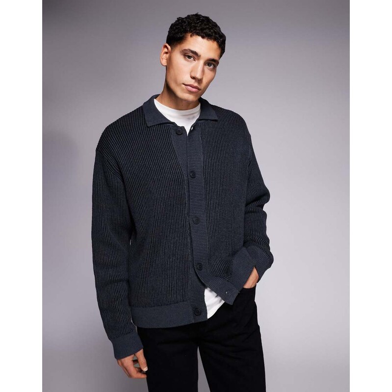 ADPT knit cardigan with collar in grey