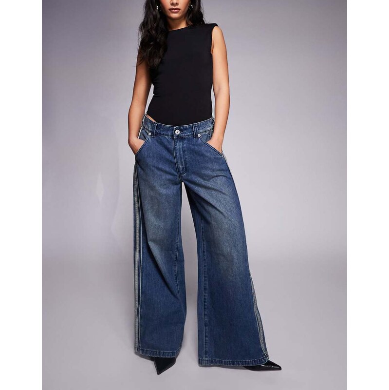Abrand Jeans 99 mega baggy side stripes jeans in mid wash-Blue 111258788