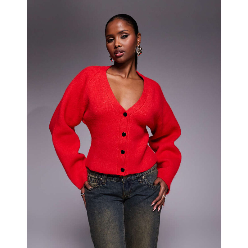 Abrand Jeans cinched waist cosy cardigan in red 111258789