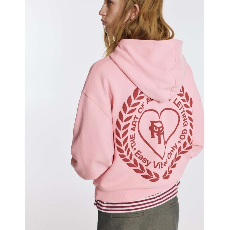 Pull&Bear Heart graphic hoodie in medium pink 111258821