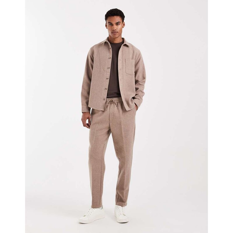 ASOS DESIGN co-ord tapered trouser with wool in beige-Neutral