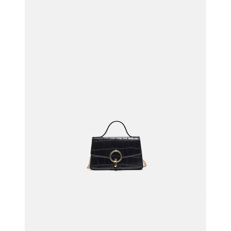 Stradivarius Coconut effect round clasp shoulder bag in black 111258854