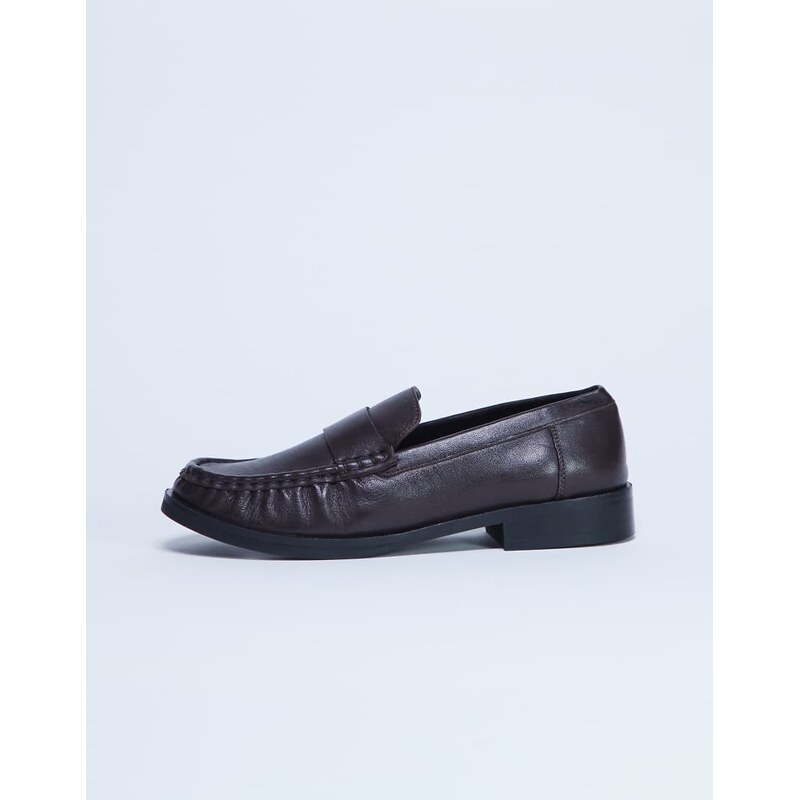 Topshop Carey real leather loafer with ruched detail in