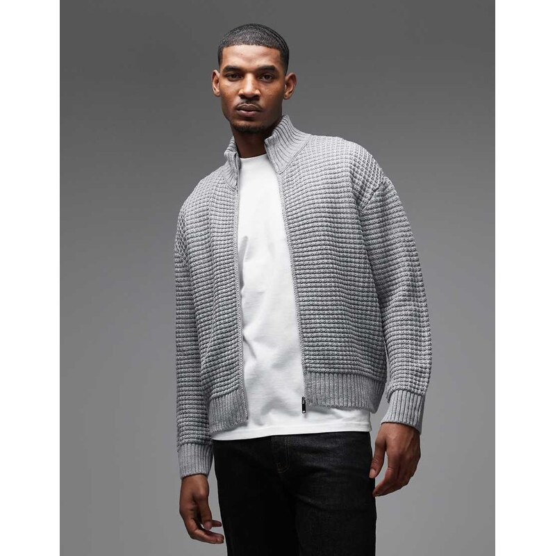 COLLUSION Knitted zip through jumper-Grey