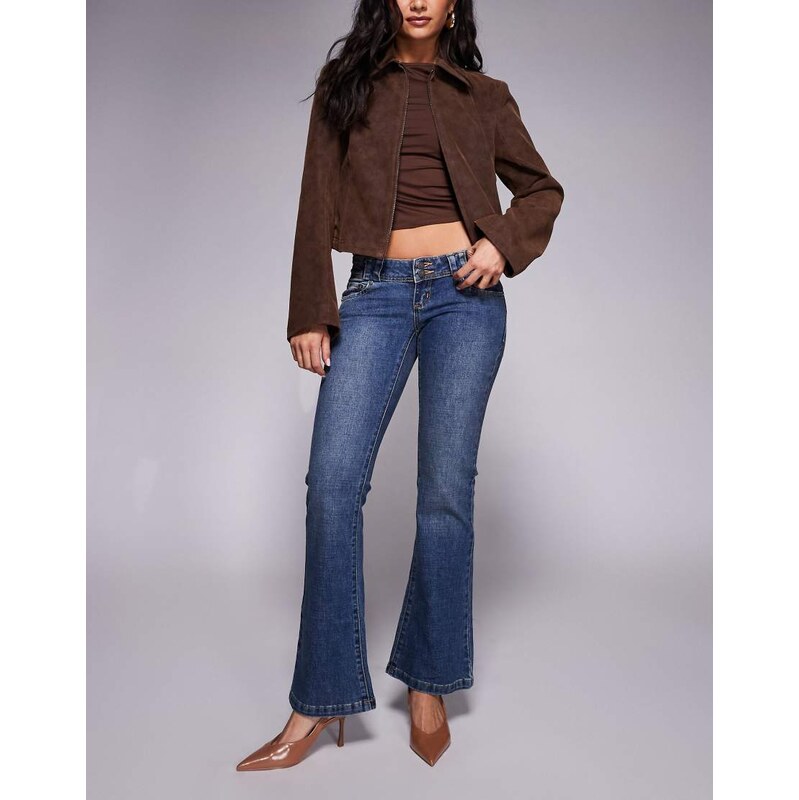 Abrand Jeans 00 super low kick flare jeans in dark wash-Blue