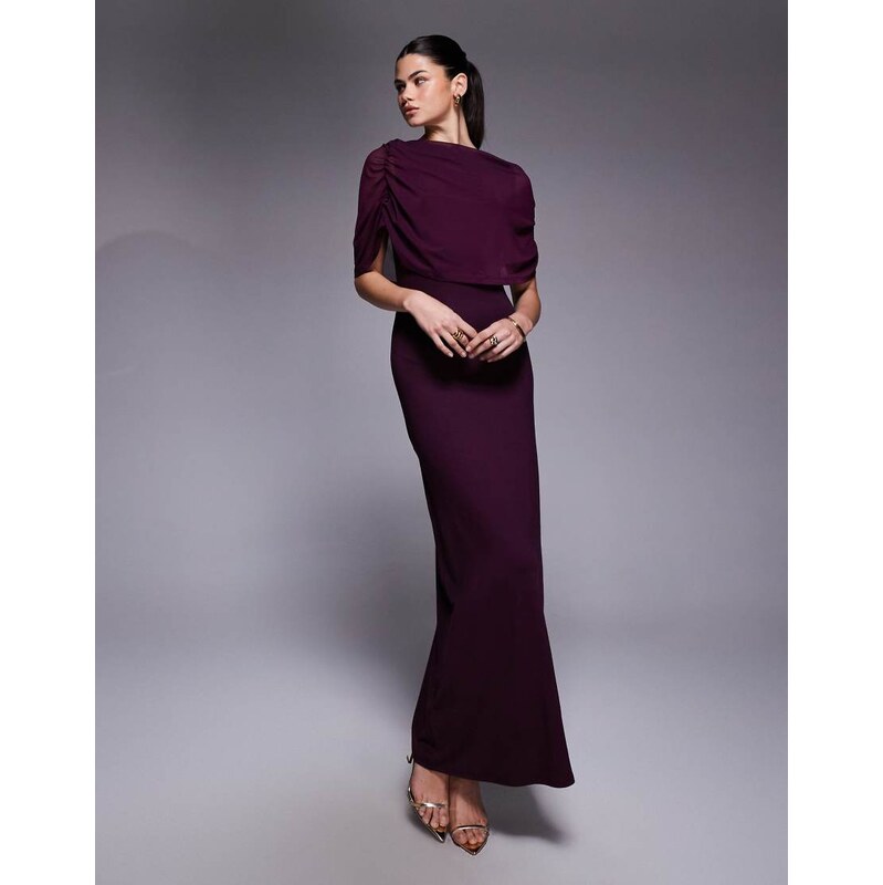 ASOS DESIGN mesh cape detail maxi dress in fig-Purple